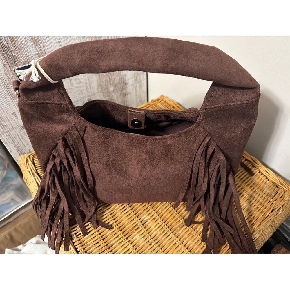 Brown Faux Suede Fringe Hobo Bag Boho Western Handbag NEW